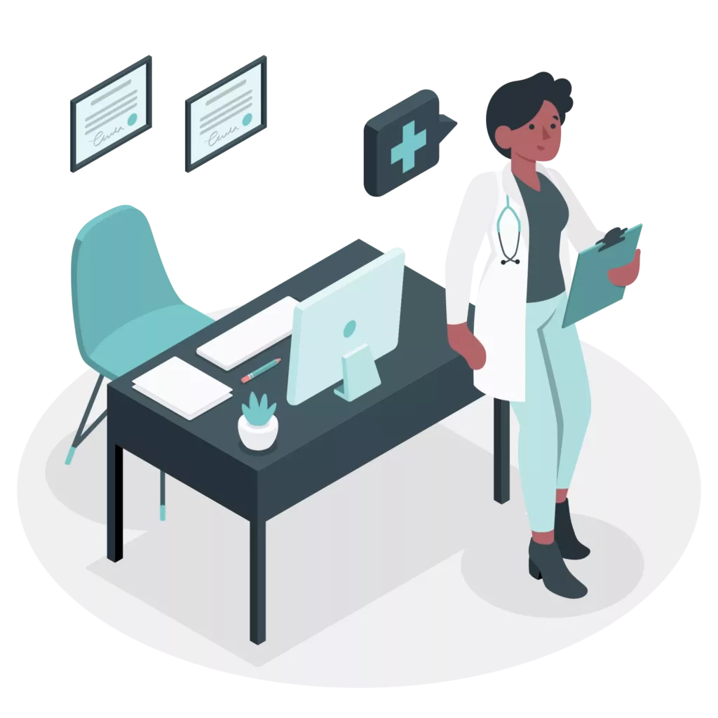 Bureau de médecin équipé d’outils numériques pour la gestion d’un cabinet médical.