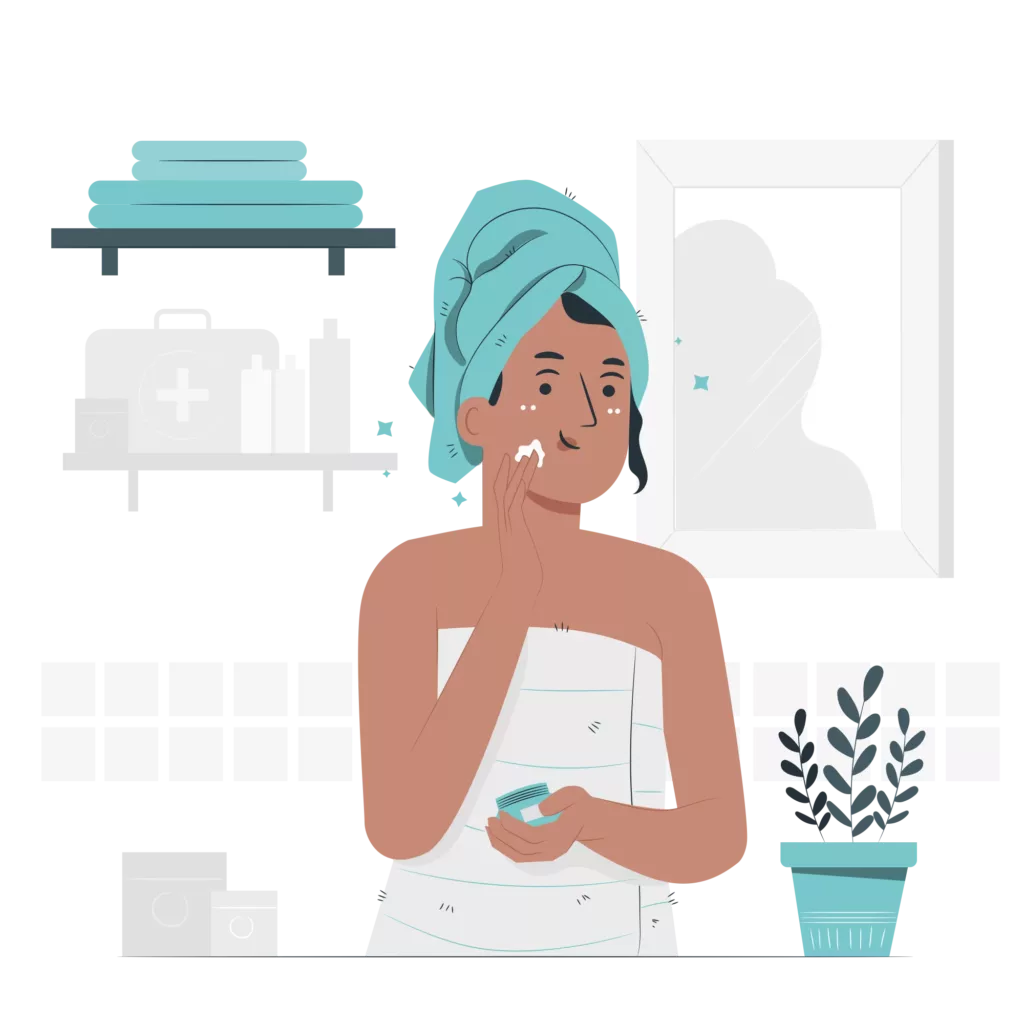 Femme faisant sa routine skincare pour sa peau.