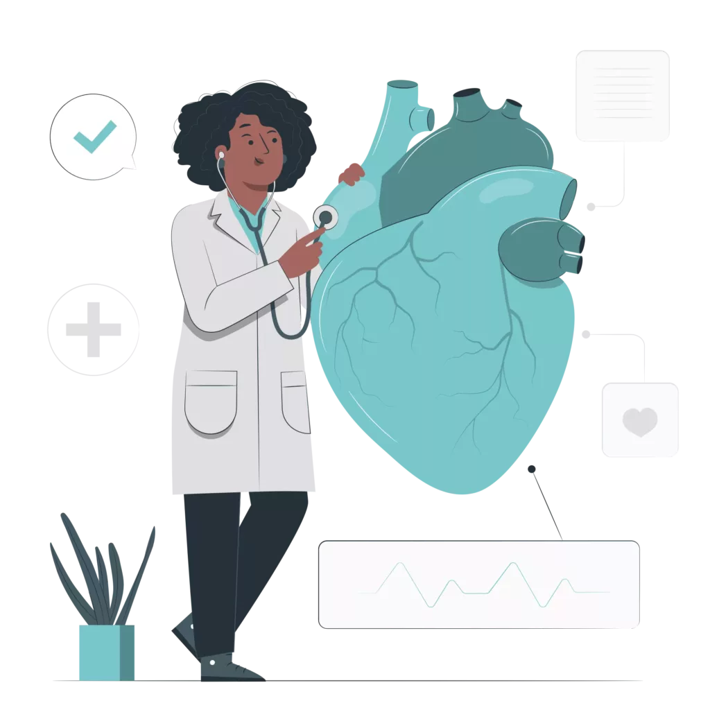 Illustration cardiologie, auscultation du cœur.