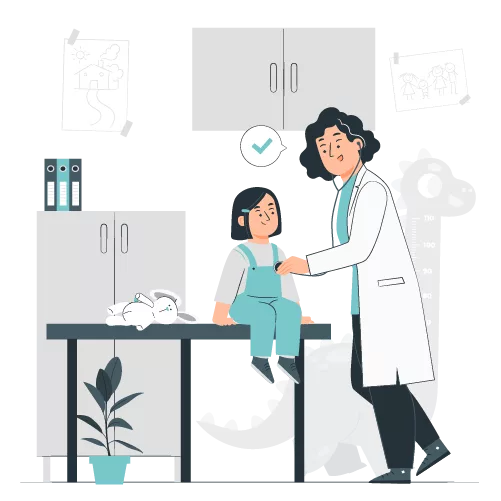 Illustration d'un pédiatre qui contrôle un enfant.