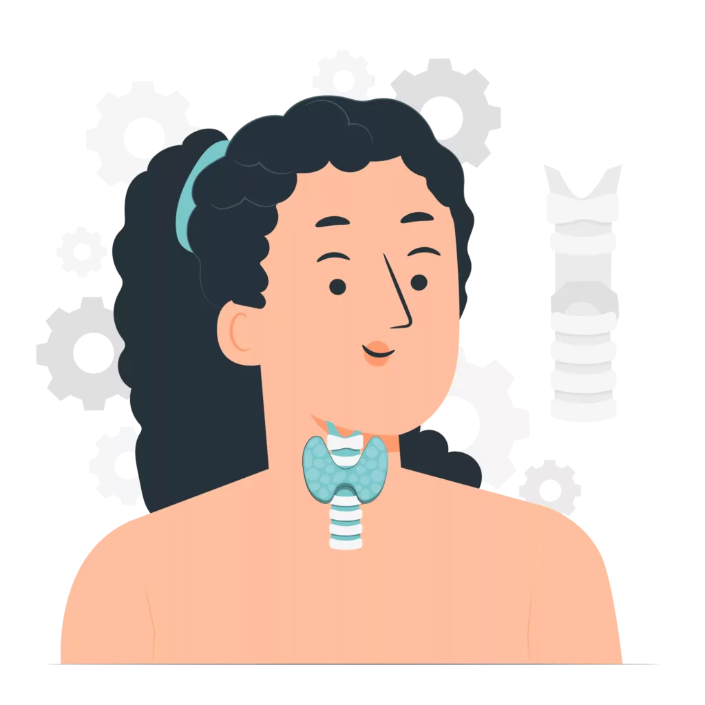 Une femme avec un problème à la gorge, à la thyroïde.