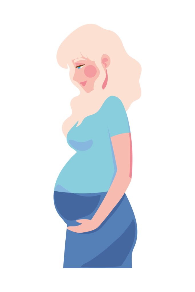 Femme avec ventre rond, illustrant la grossesse.
