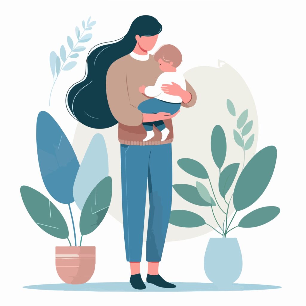 Une femme et son bébé, illustrant la maternité.