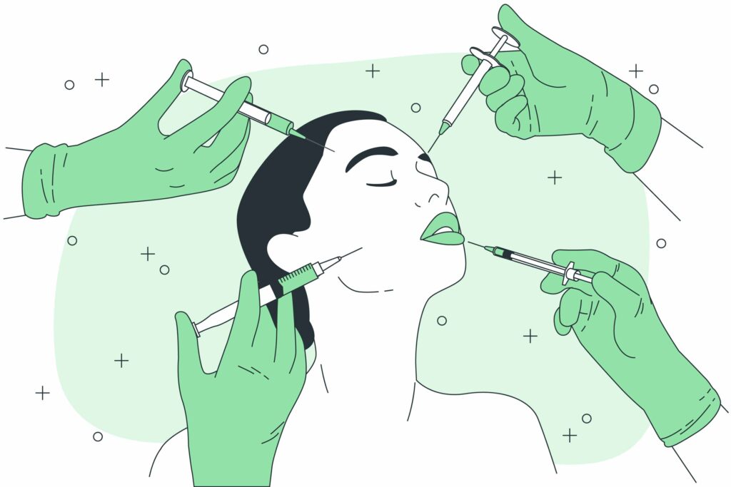 Dessin d'une femme se faisant faire des injections.