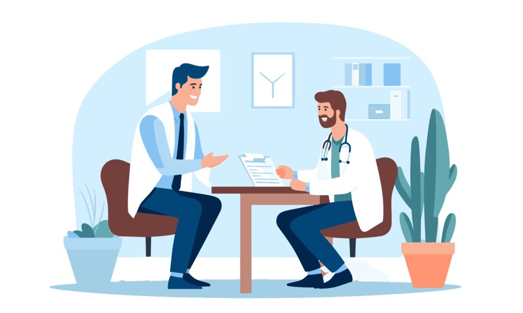 Illustration d'une consultation chez le médecin.