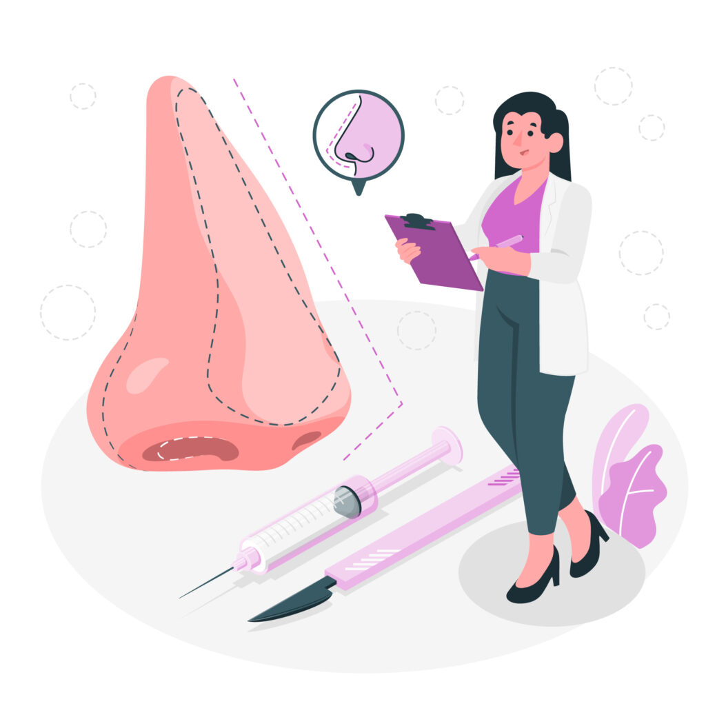 Illustration d'une analyse du nez pour une rhinoplastie.
