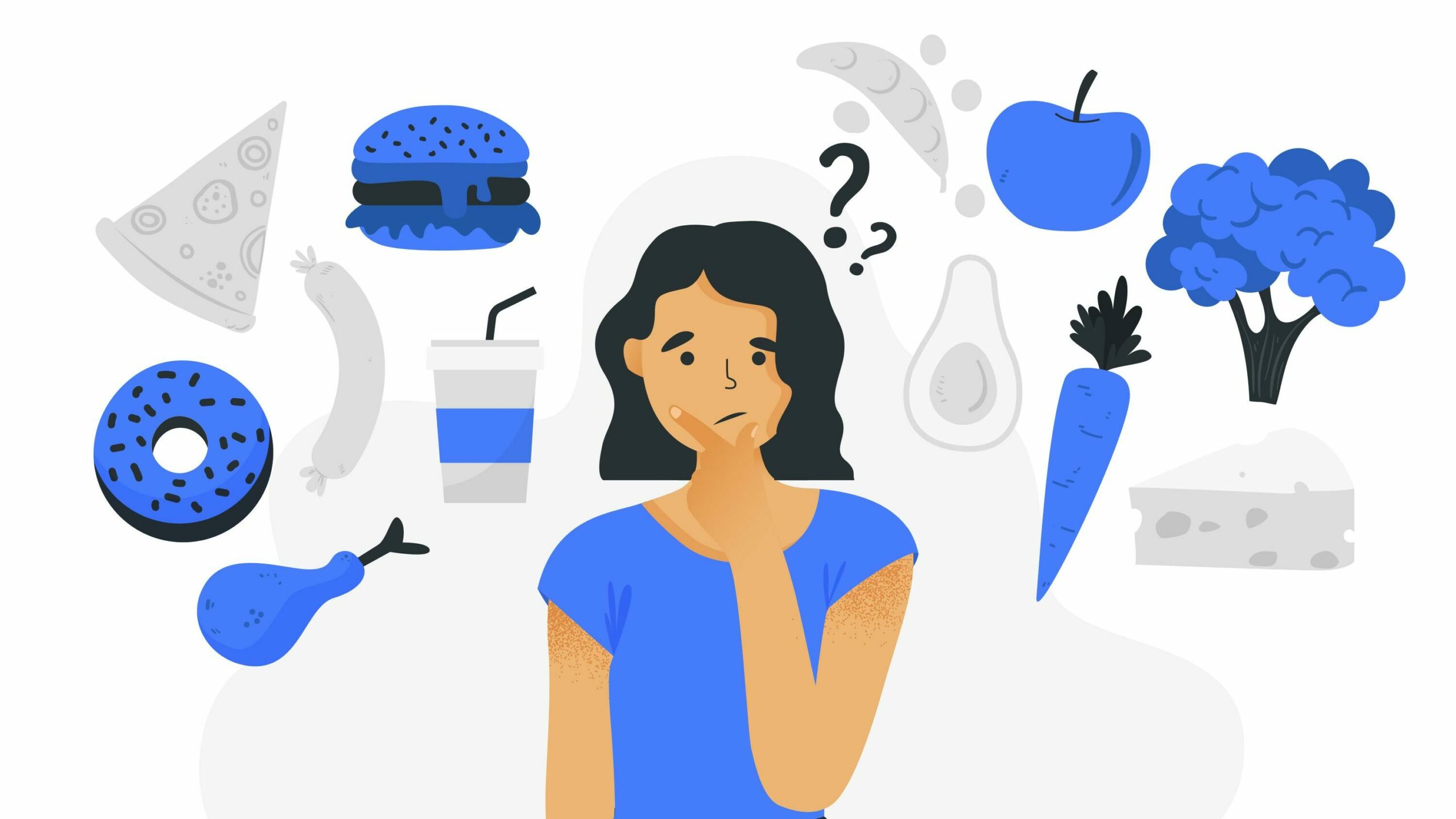 Femme se questionnant sur l'alimentation, trouble du comportement alimentaire.